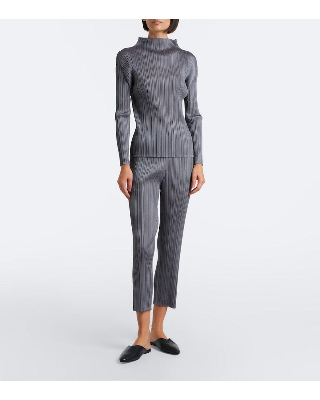 Pleats Please Issey Miyake Blue Basics Cropped Pleated Slim Pants