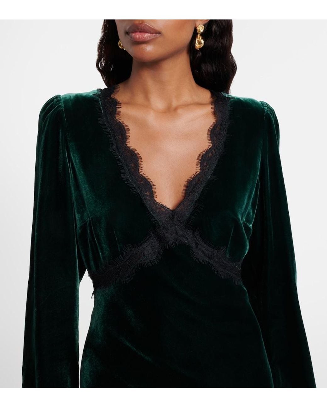 Rixo Black Macie Lace-Trimmed Velvet Minidress