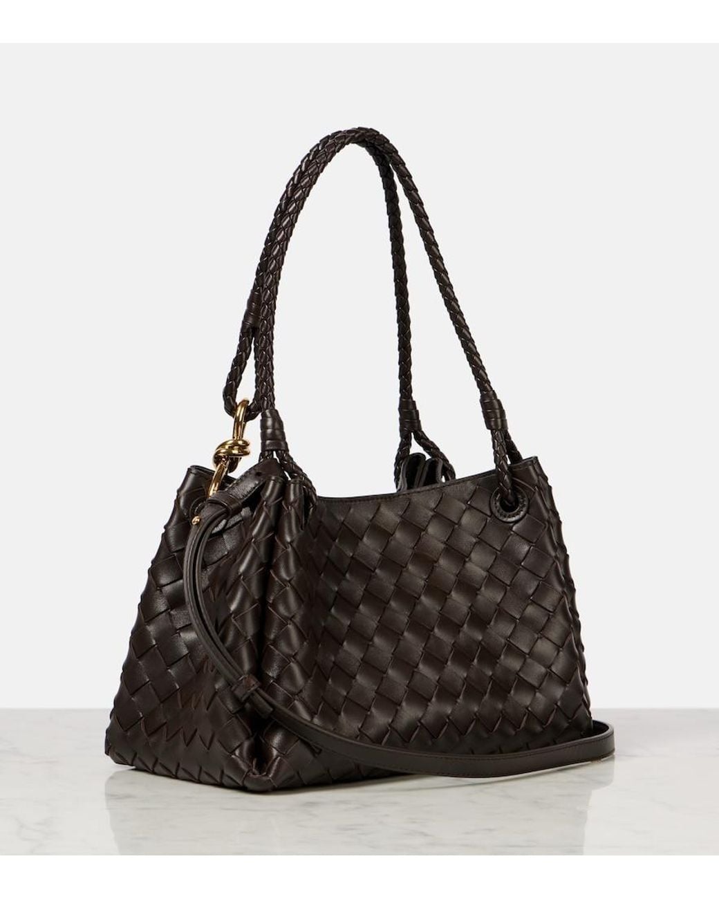 Bottega Veneta Black Parachute Medium Intrecciato Leather Tote Bag