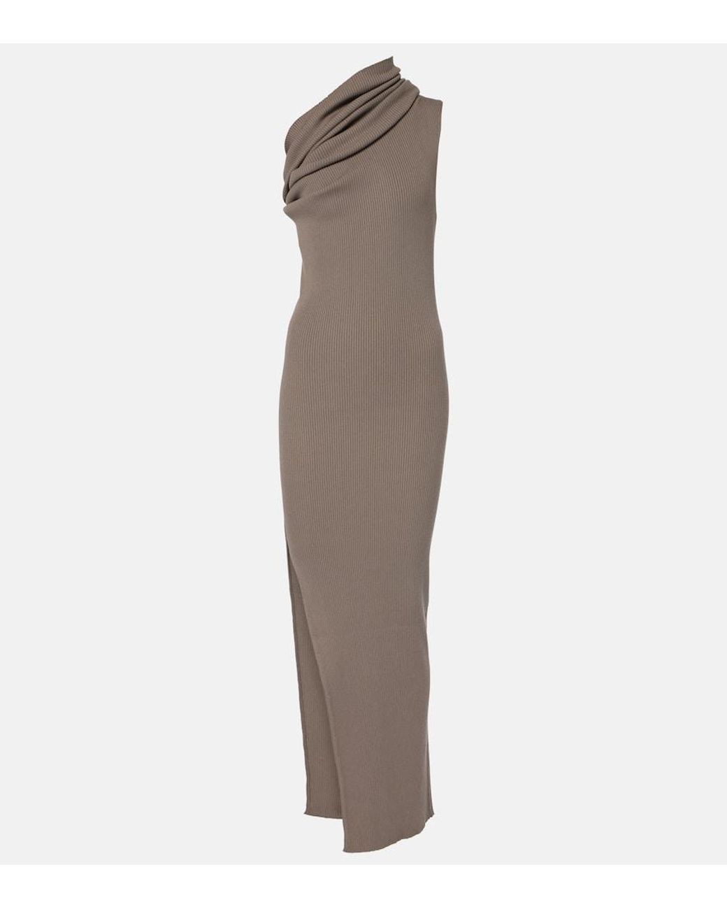 Rick Owens Brown One-Shoulder Maxi Dress
