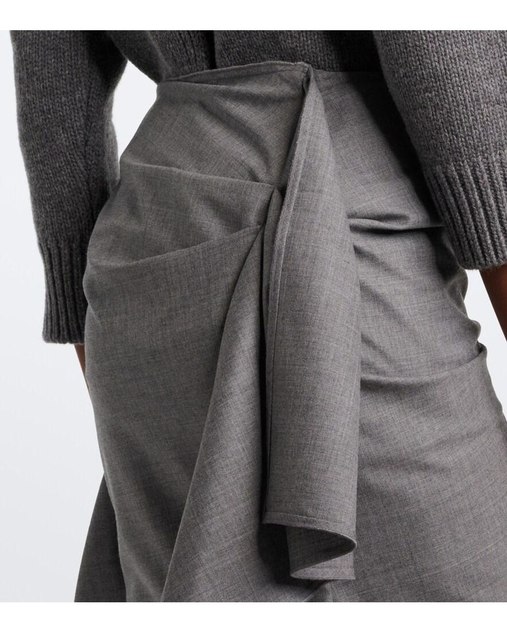 Victoria Beckham Gray Asymmetric Draped Wool Midi Skirt