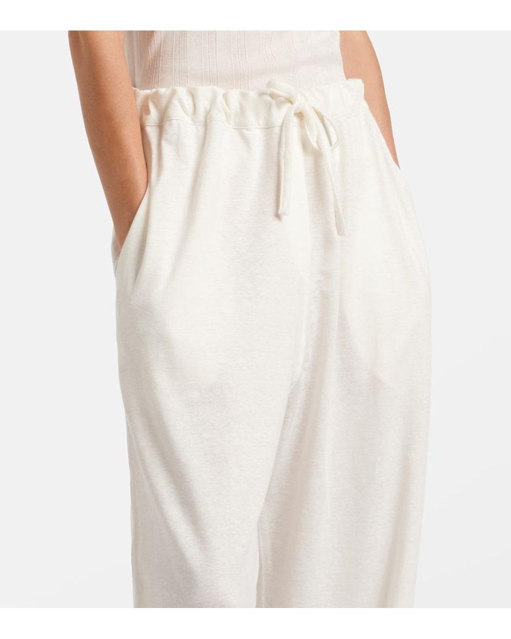 The Row White Faz Linen-Blend Wide-Leg Pants