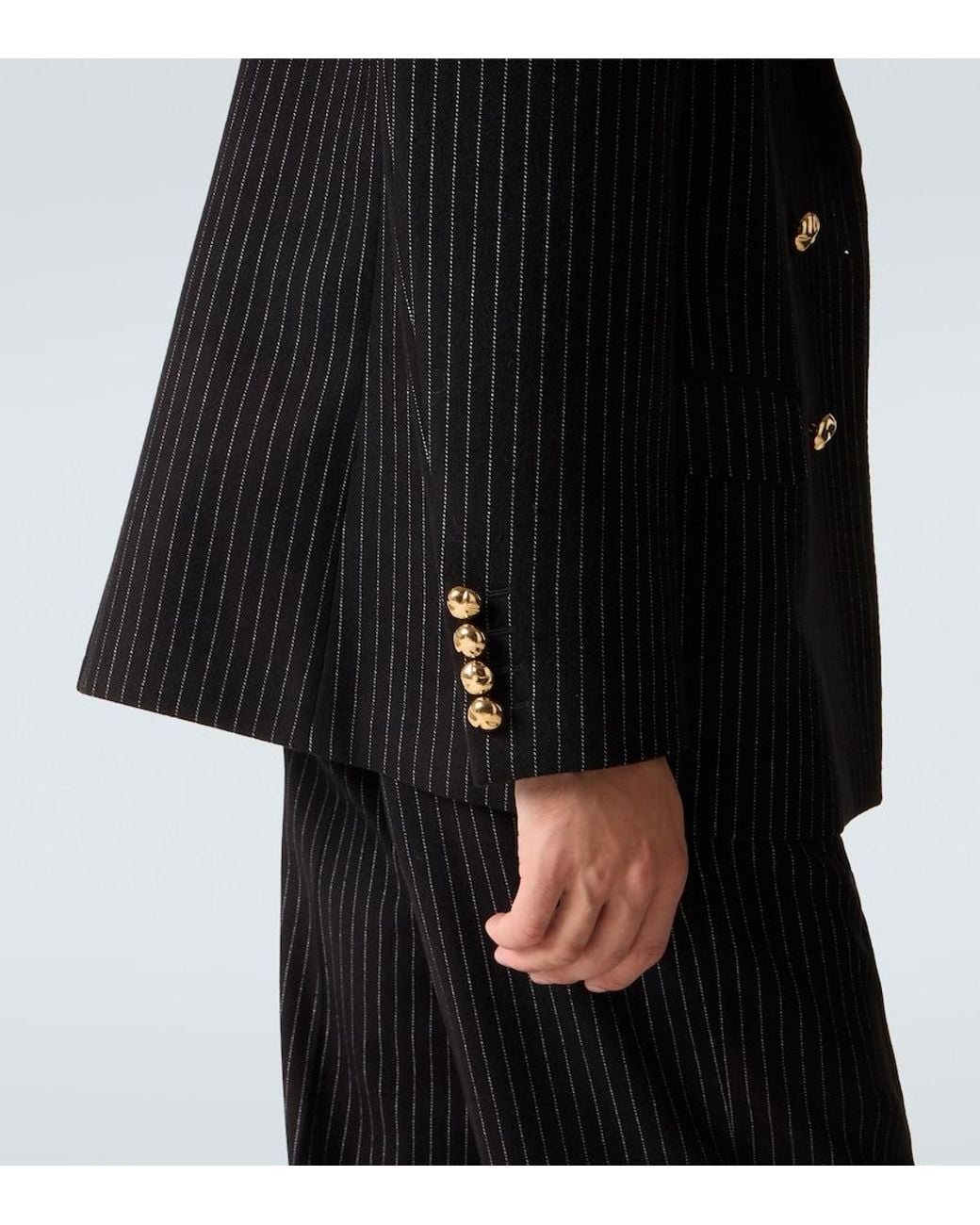 Valentino Garavani Black Chalk Stripe Wool And Silk Blazer for men