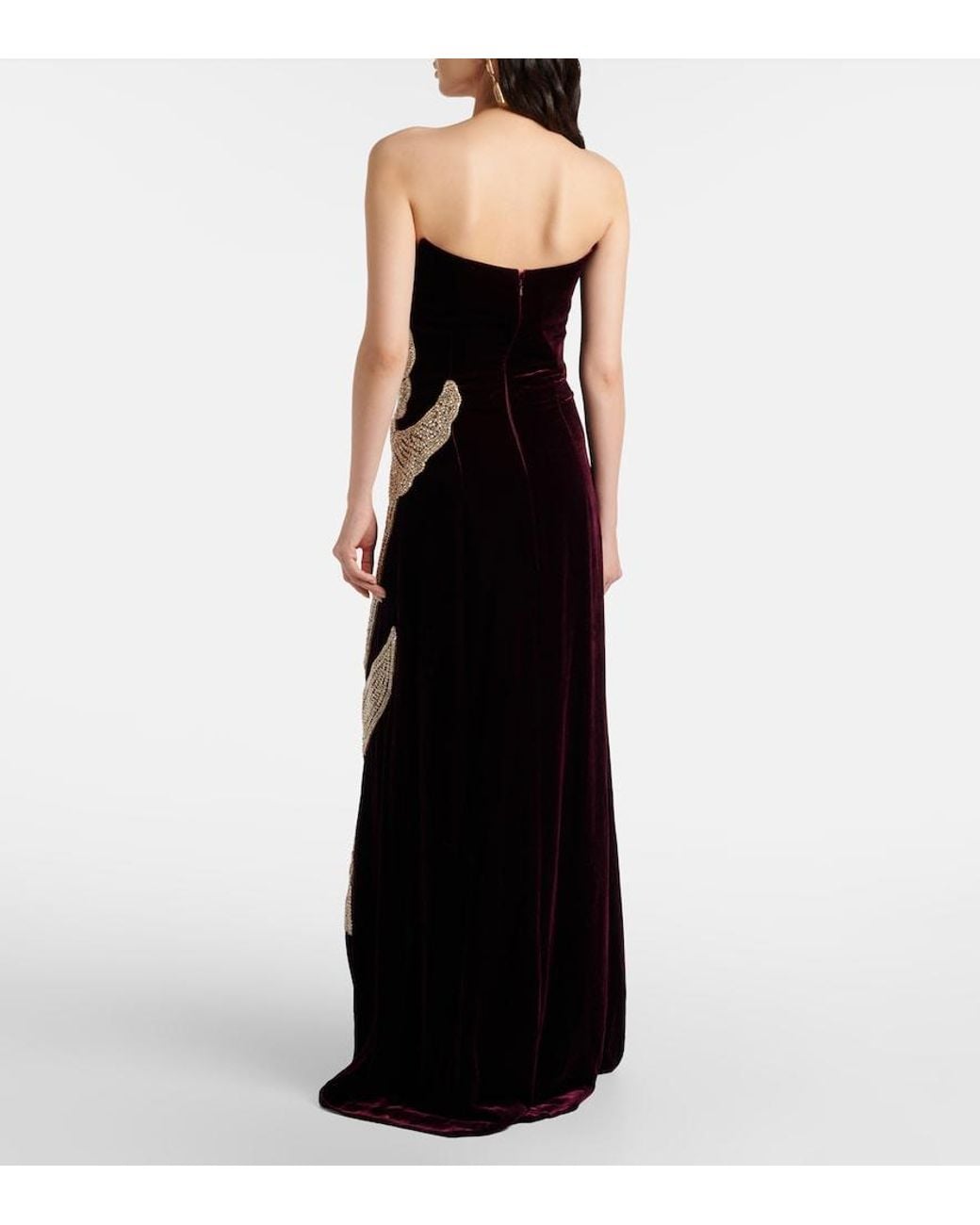 Costarellos Purple Crystal-Embellished Velvet Gown