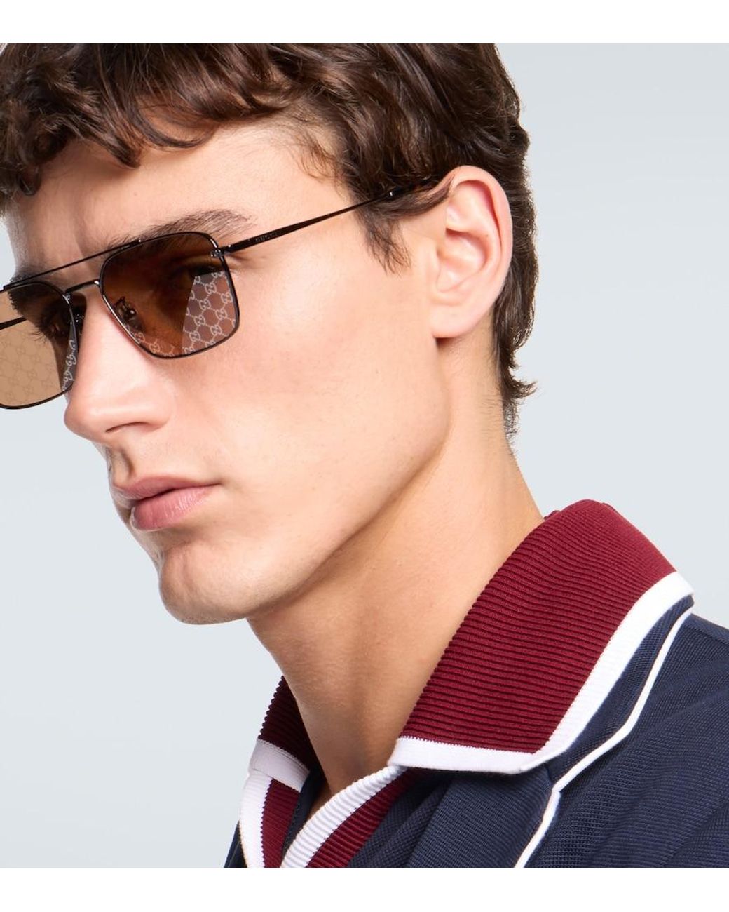 Gucci Brown Gg Aviator Sunglasses for men