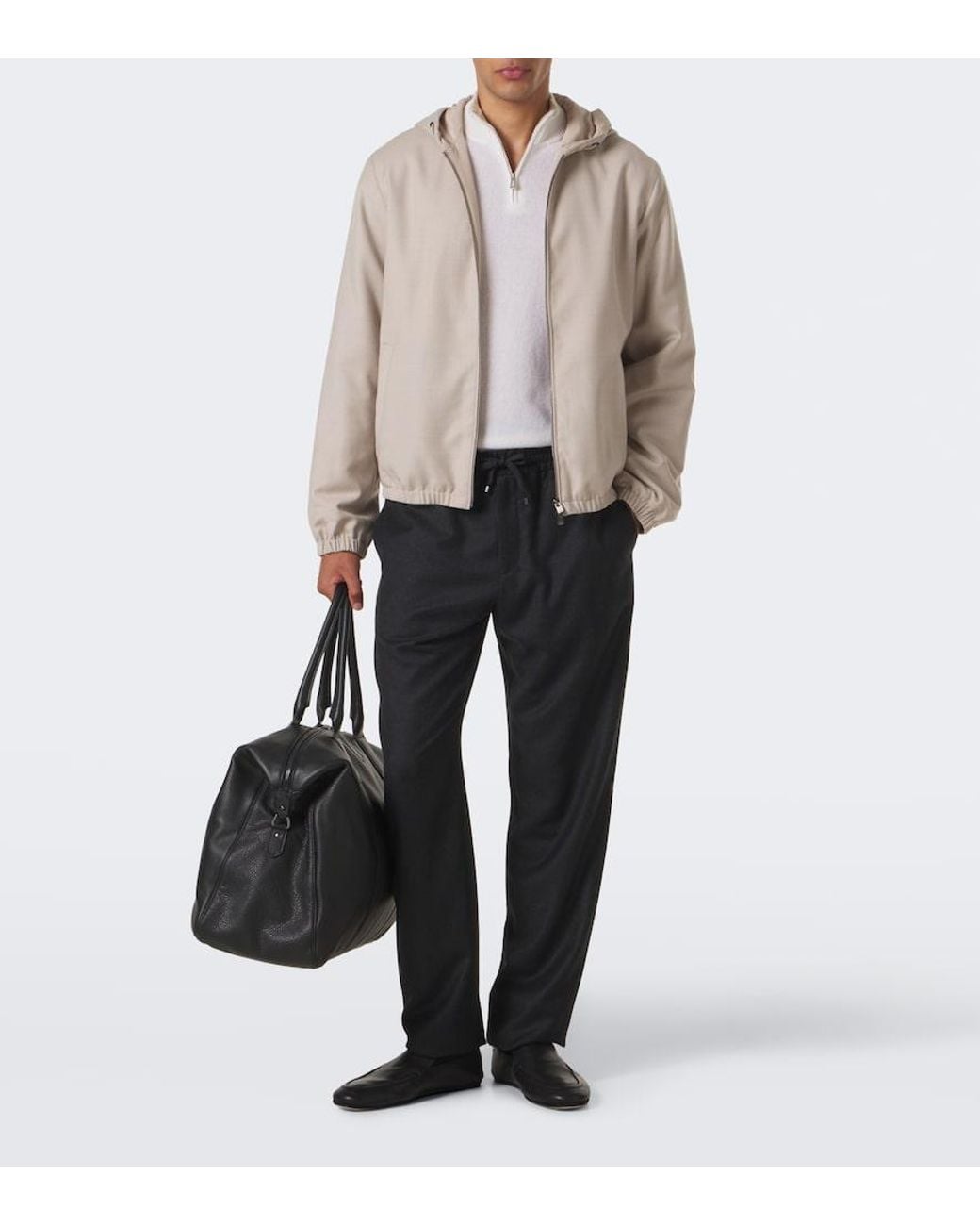 Fedeli White Cashmere Half-Zip Sweater for men