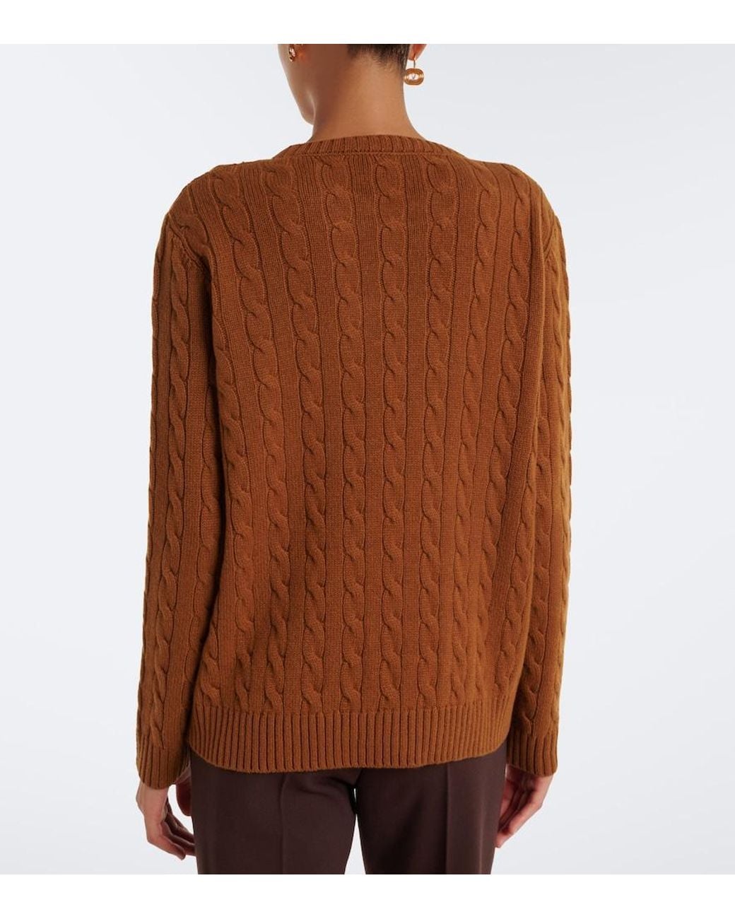 Valentino Garavani Brown Vlogo Cable-Knit Cashmere Sweater