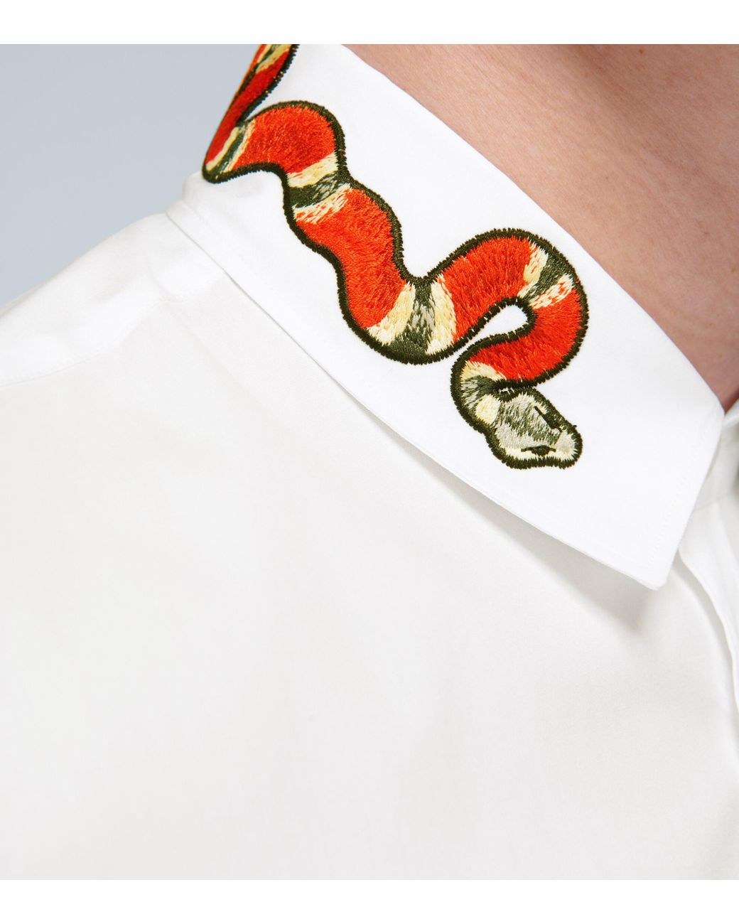 gucci dress shirt snake Gucci Snake Applique Cotton Shirt - Mens