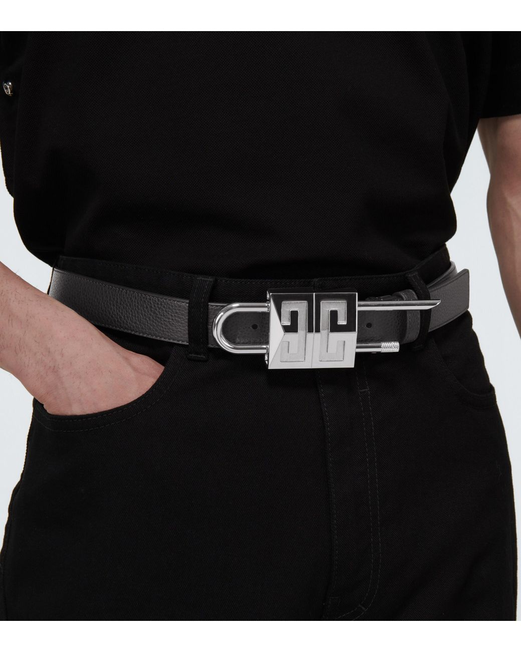 Mens Accessories Belts Givenchy Grained Leather Padlock Belt in Black for Men 