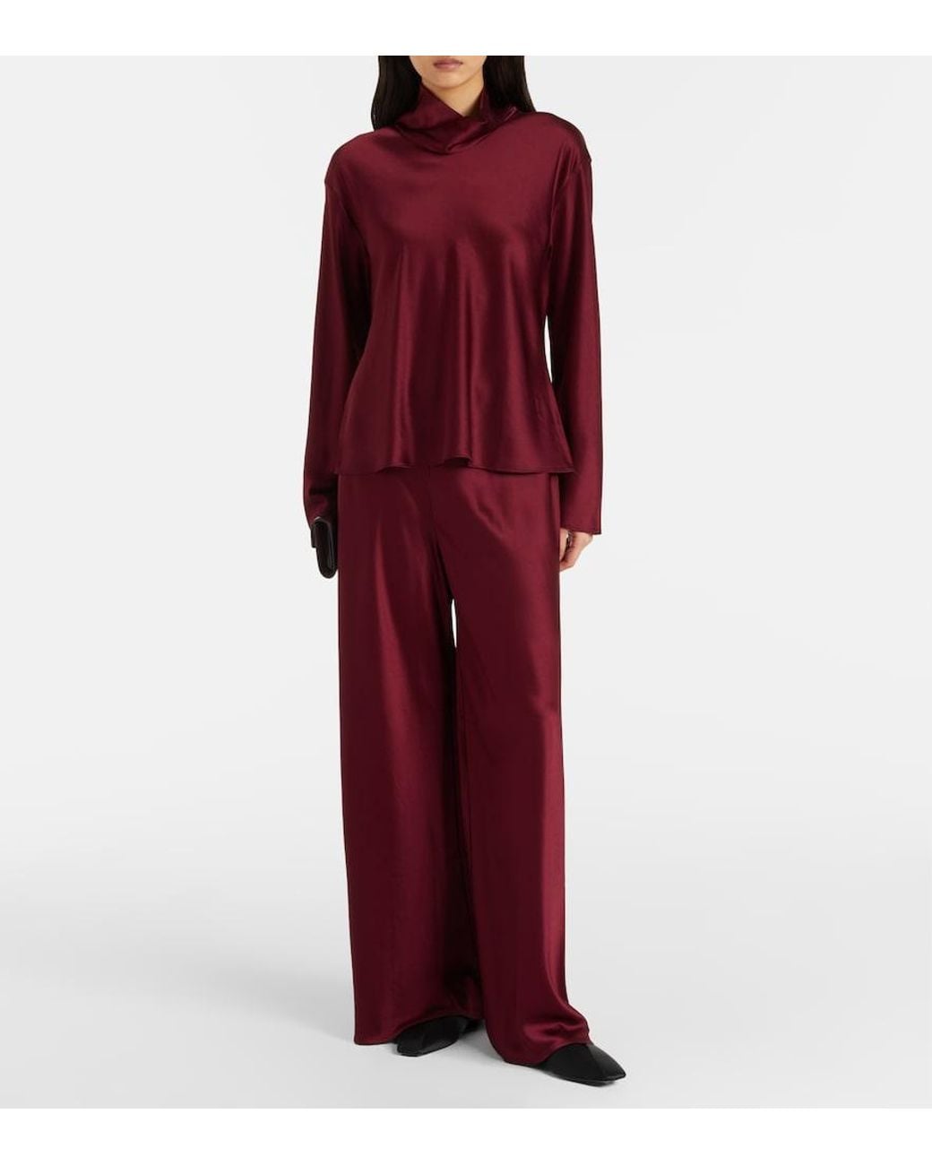 Leset Red Barb High-Rise Satin Wide-Leg Pants