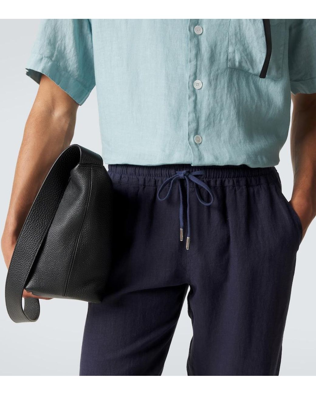 Thom Sweeney Blue Linen Straight Pants for men