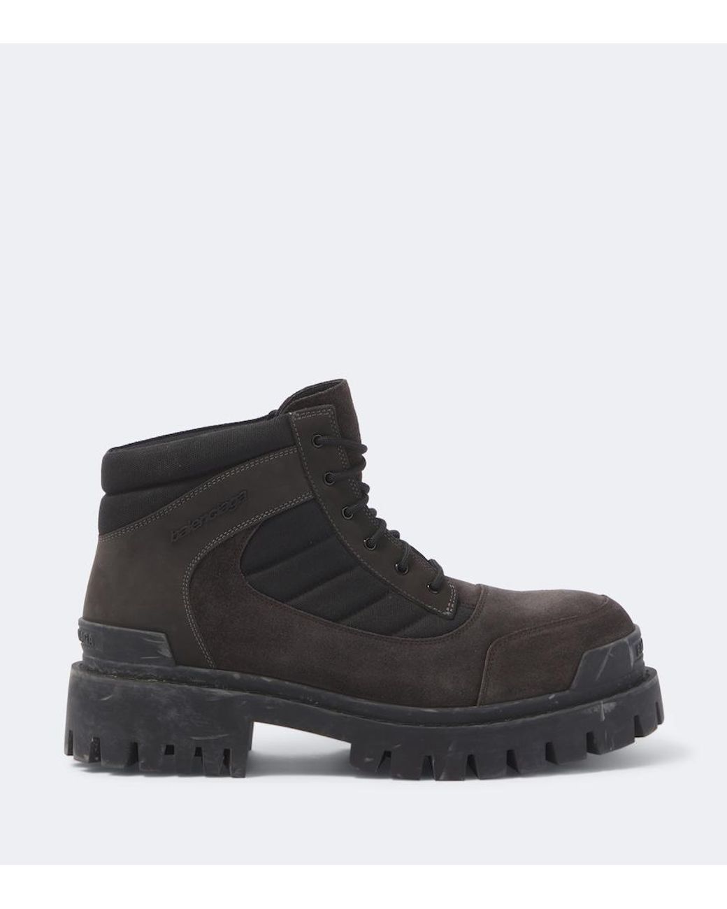 Balenciaga Black Combat Strike Suede-Trimmed Lace-Up Boots for men