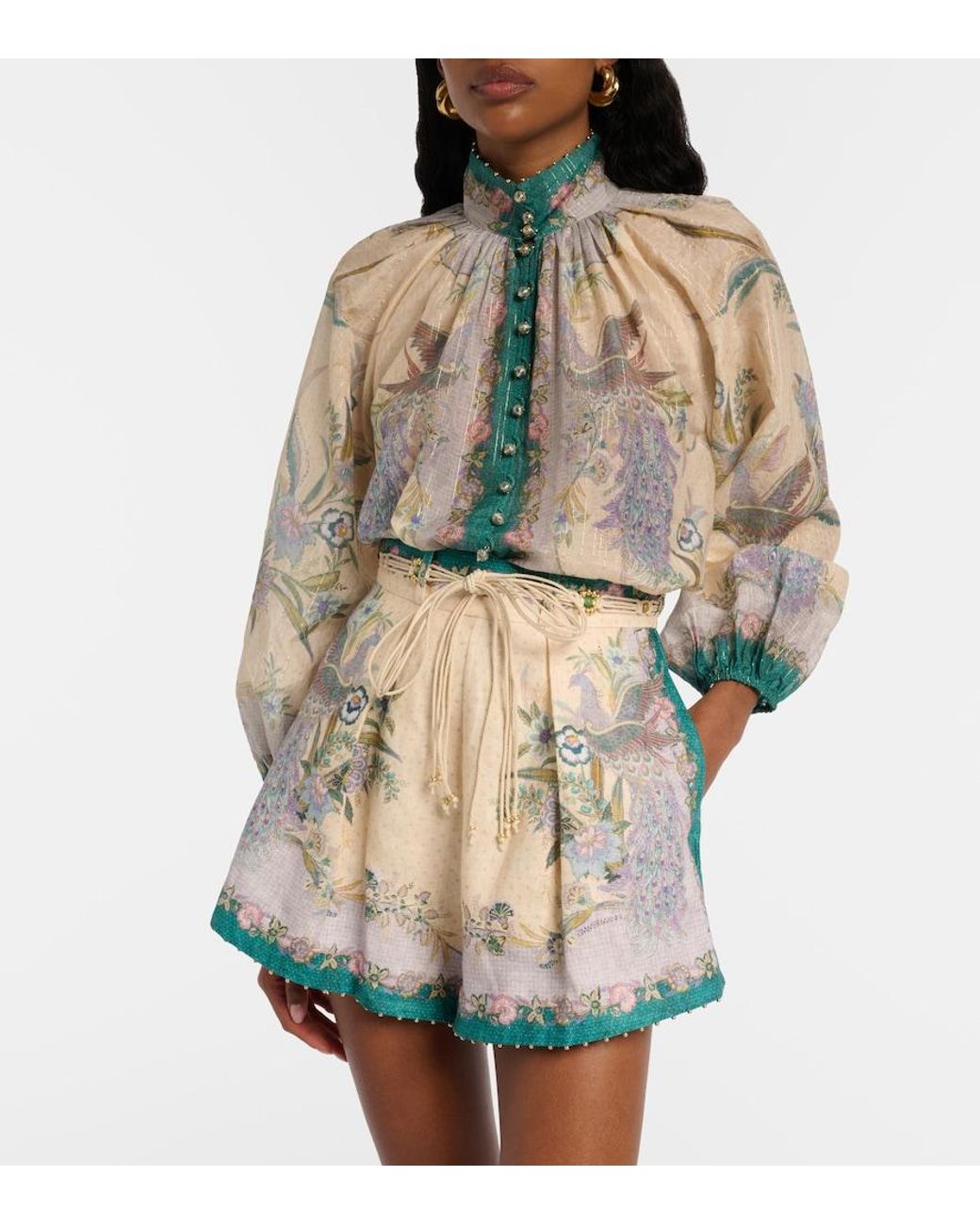 Zimmermann White Indra Printed Cotton And Silk-Blend Blouse
