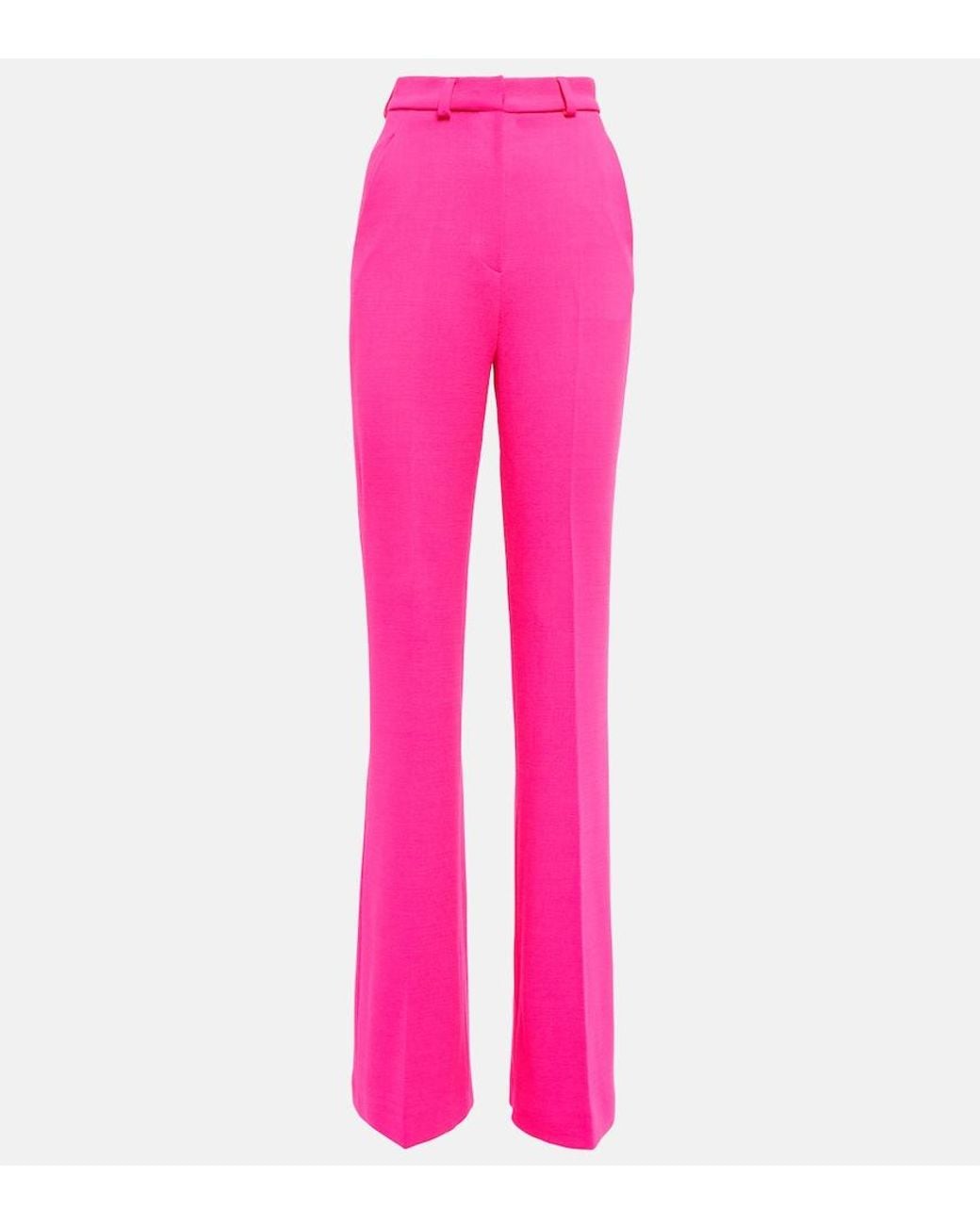 David Koma Pink High-rise Flared Wool-blend Pants
