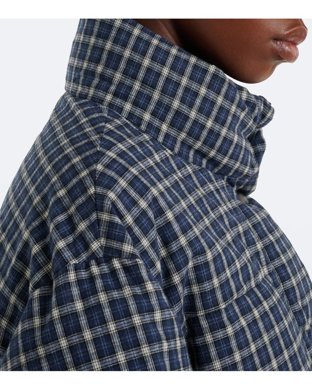 Miu Miu Blue Reversible Cotton Flannel Down Jacket