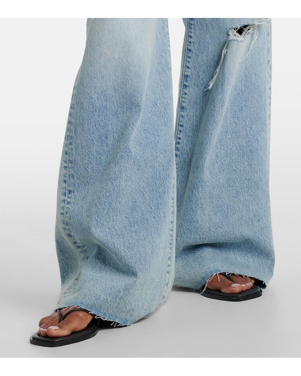 SLVRLAKE Denim Blue Nico Distressed Mid-Rise Wide-Leg Jeans