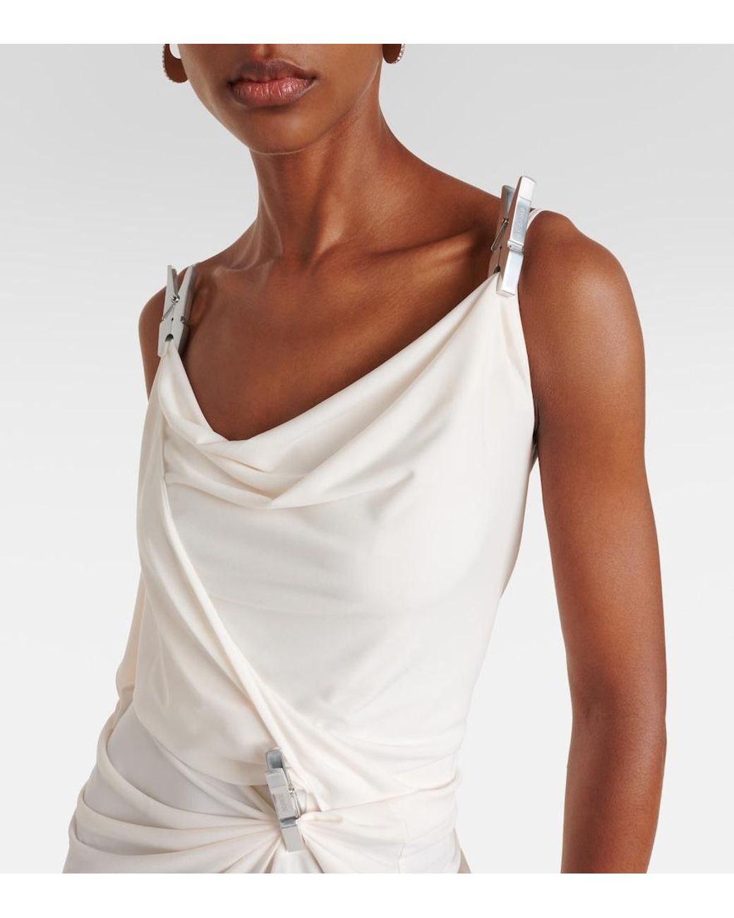 Coperni White Draped Embellished Jersey Maxi Dress