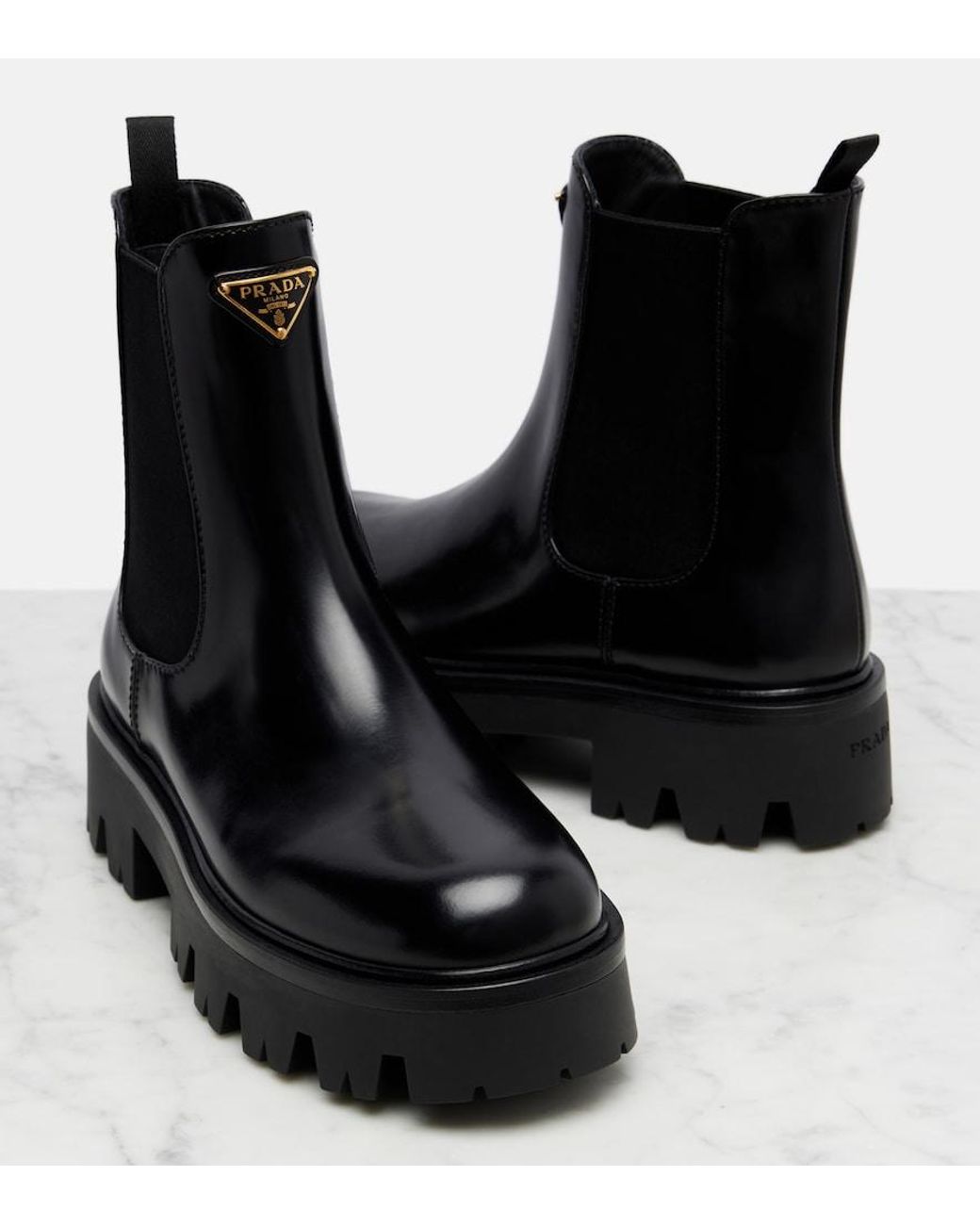 Prada Black Chelsea Boots Aus Leder