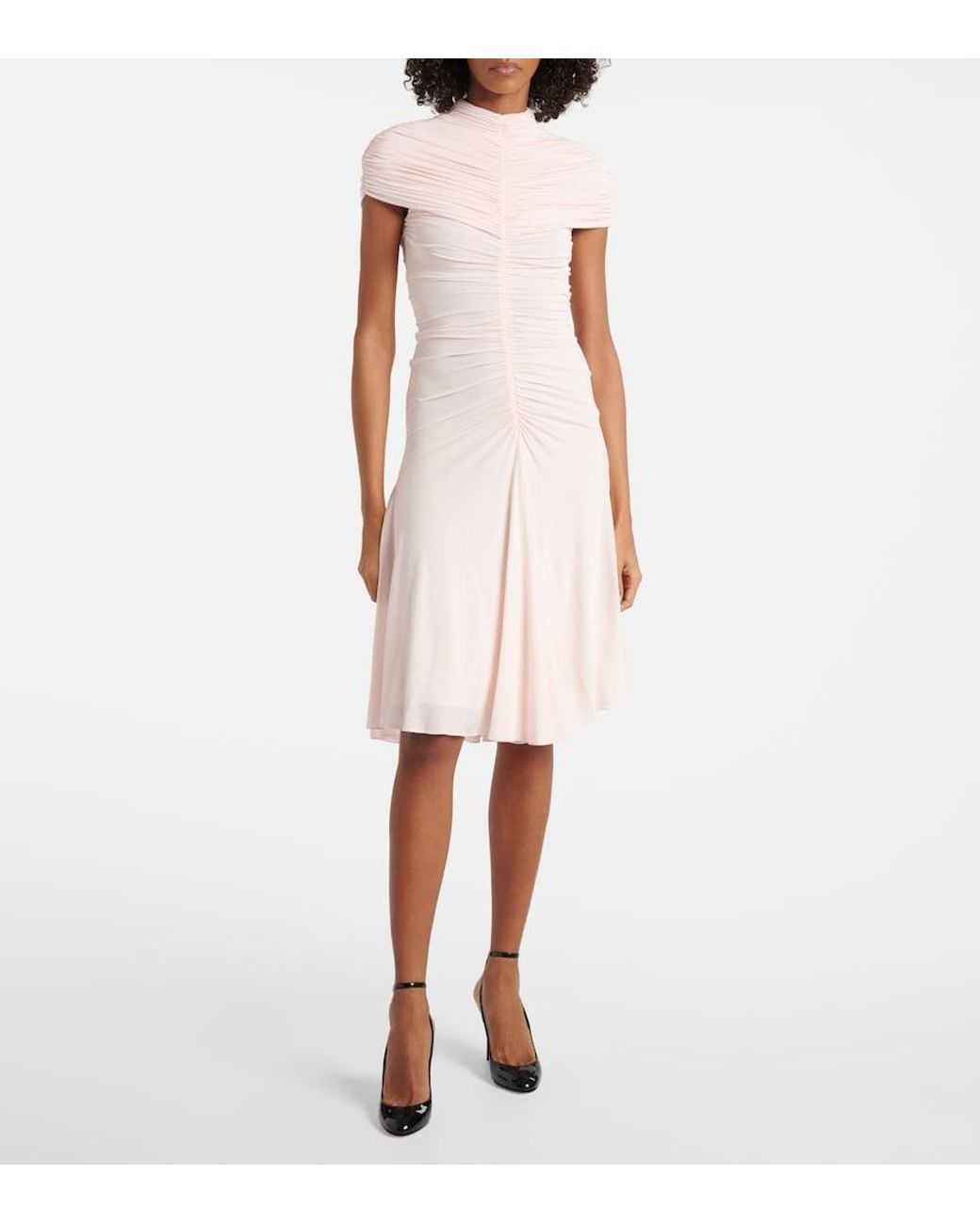 Alaïa Pink Ruched Jersey Midi Dress