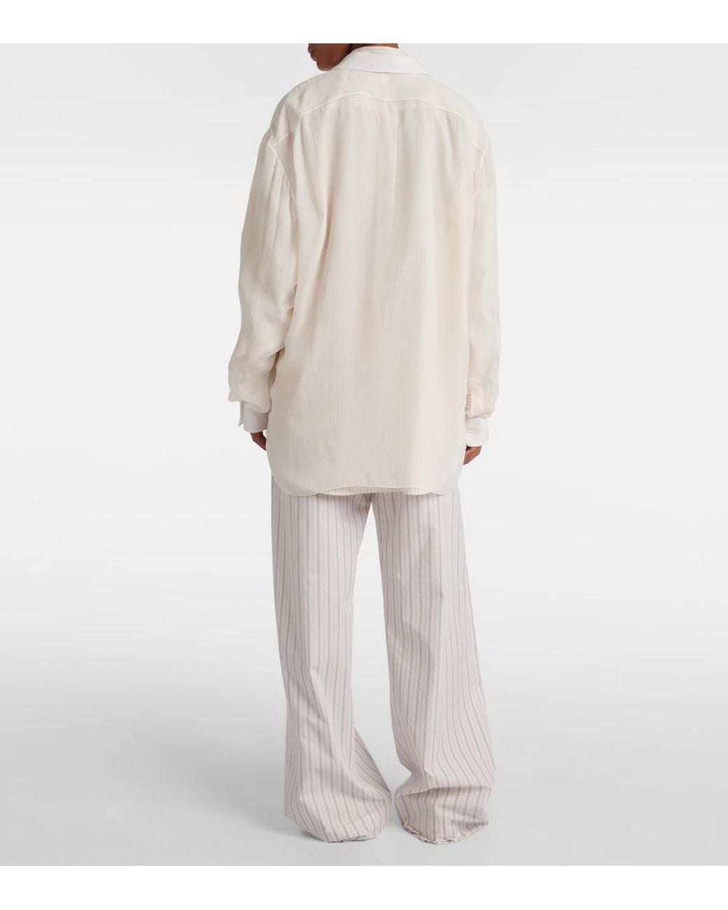The Row White Nesson Oversized Striped Cupro Shirt