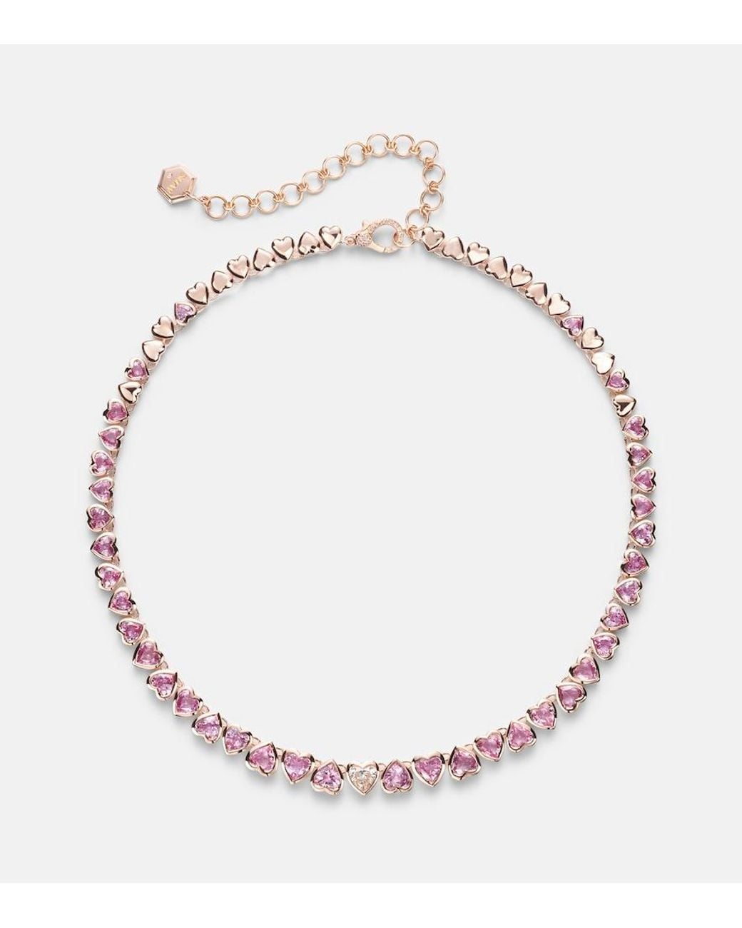 SHAY Metallic 18Kt Rose Tennis Necklace With Sapphires And Diamond