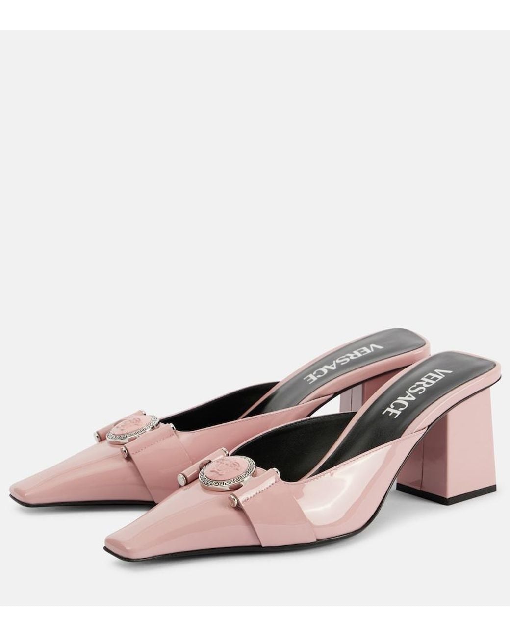 Versace Pink Medusa Patent Leather Mules