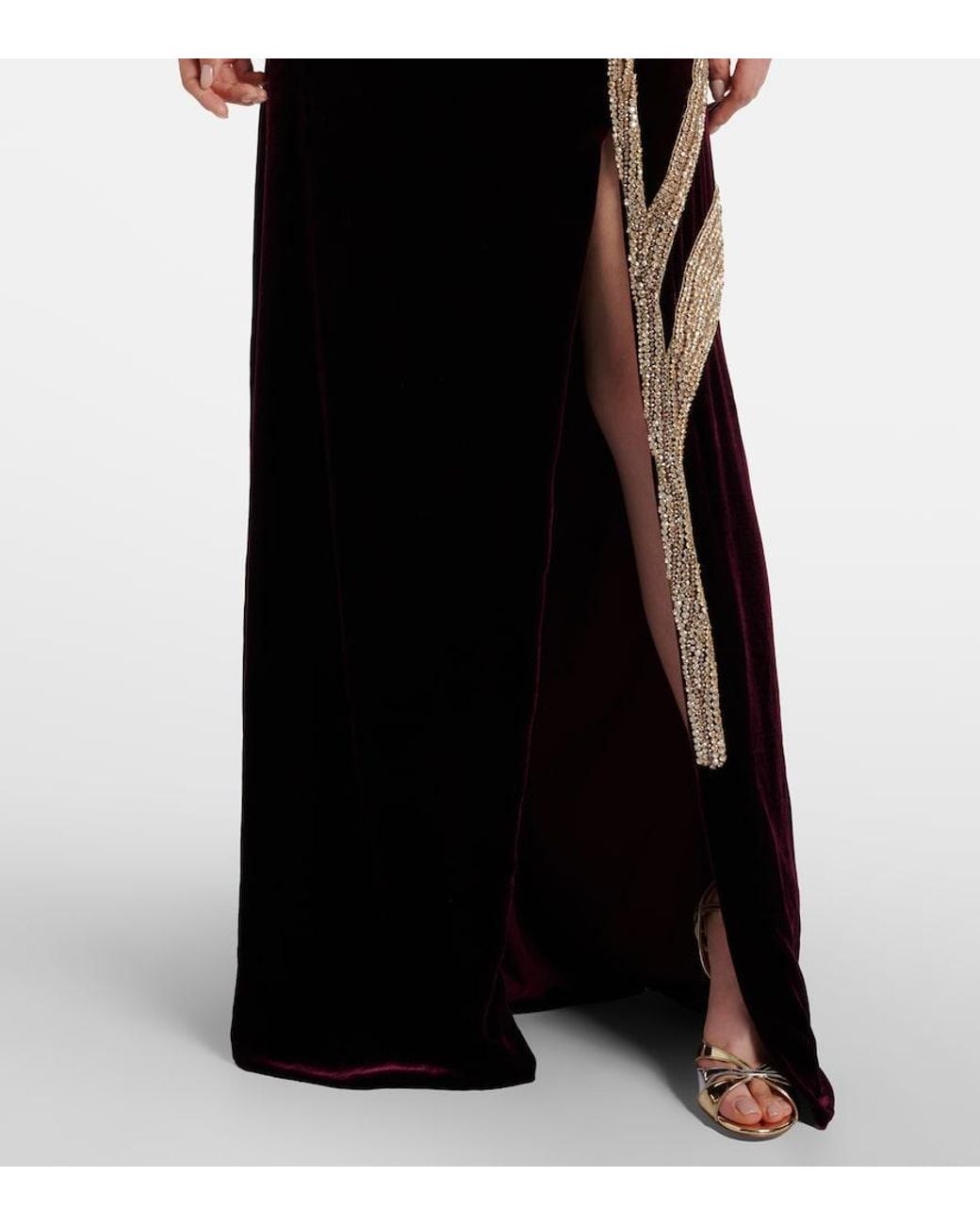 Costarellos Purple Crystal-Embellished Velvet Gown