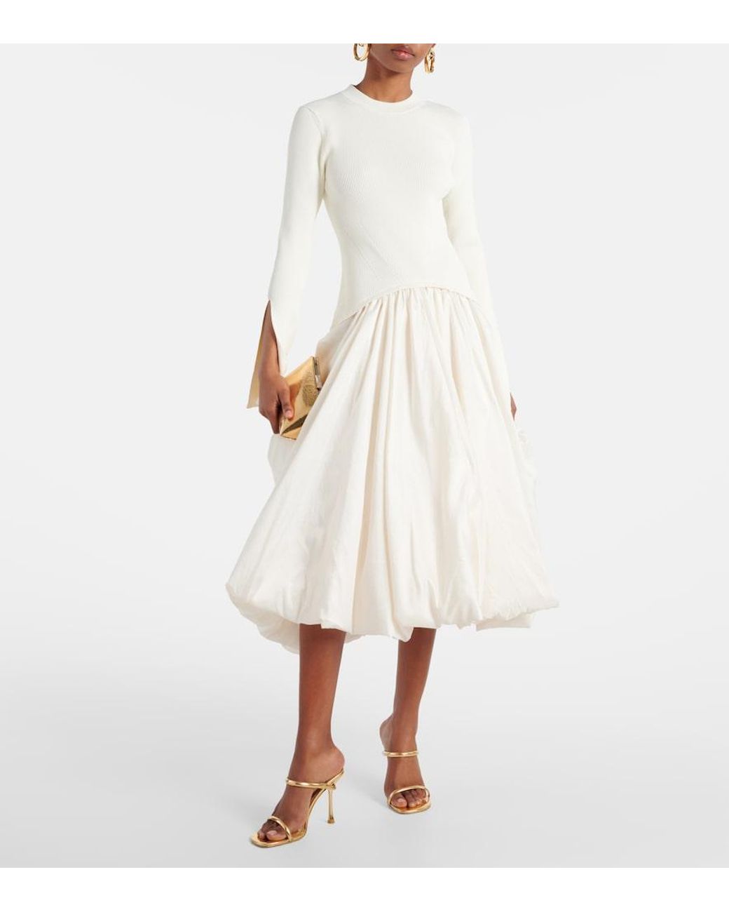 Jonathan Simkhai White Kenlie Taffeta-Trimmed Midi Dress