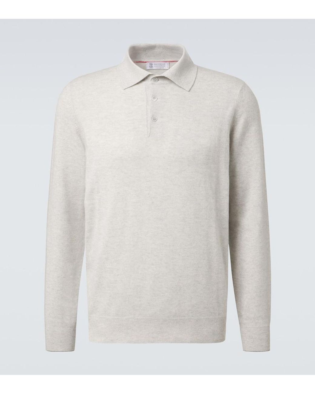 Brunello Cucinelli White Cashmere Polo Sweater for men