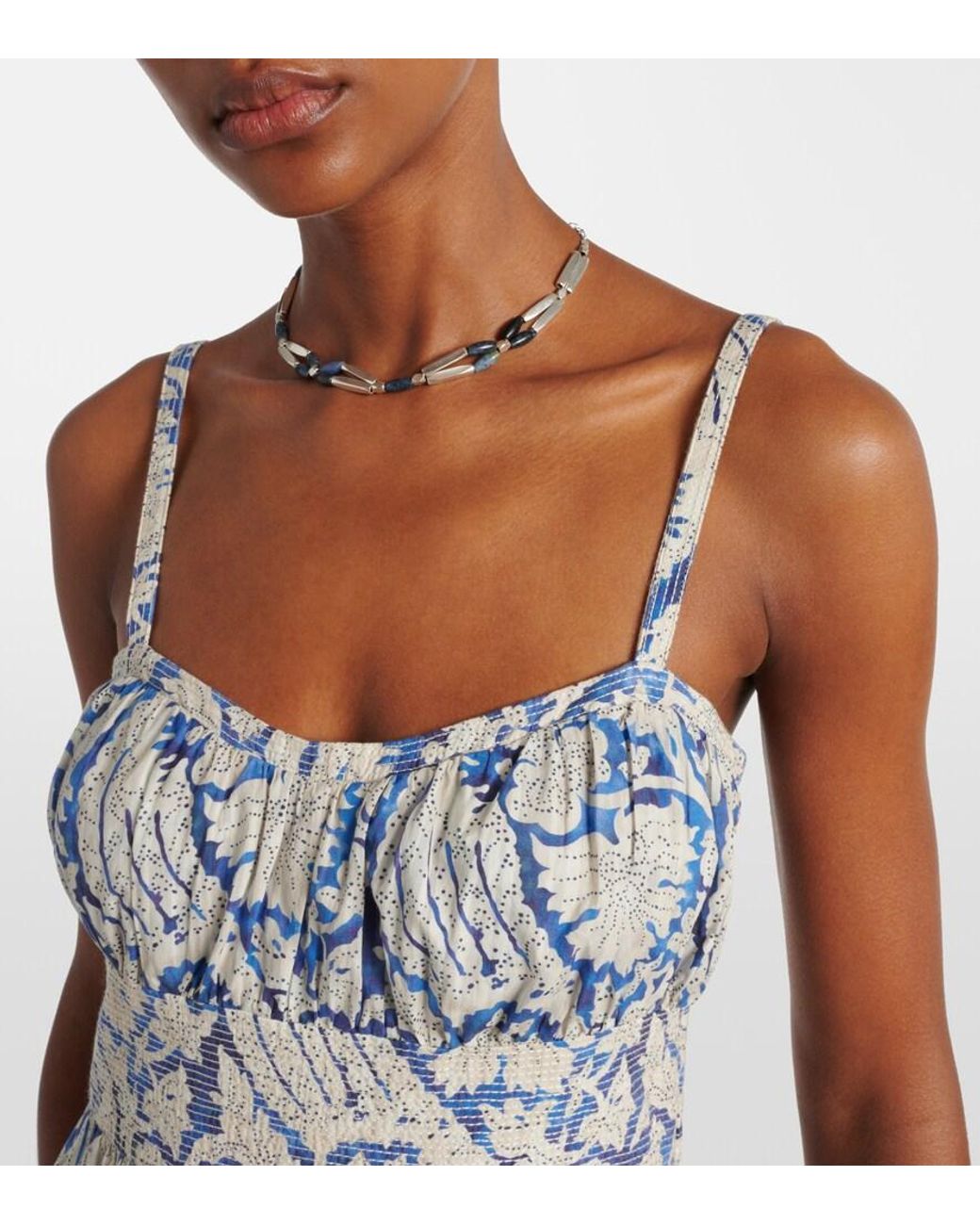 Ulla Johnson Blue Nadine Floral Cotton-Blend Midi Dress
