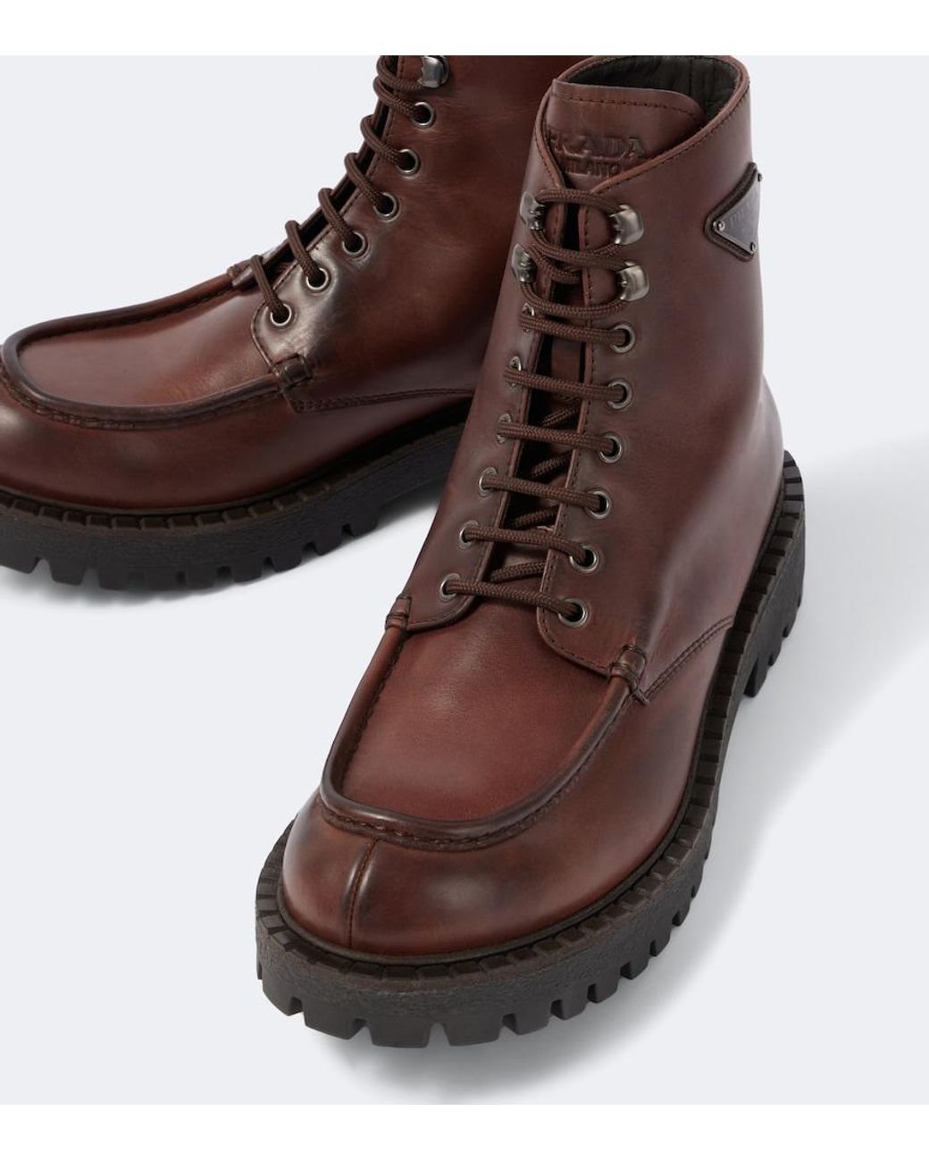 Prada Brown Leather Lace-Up Boots for men
