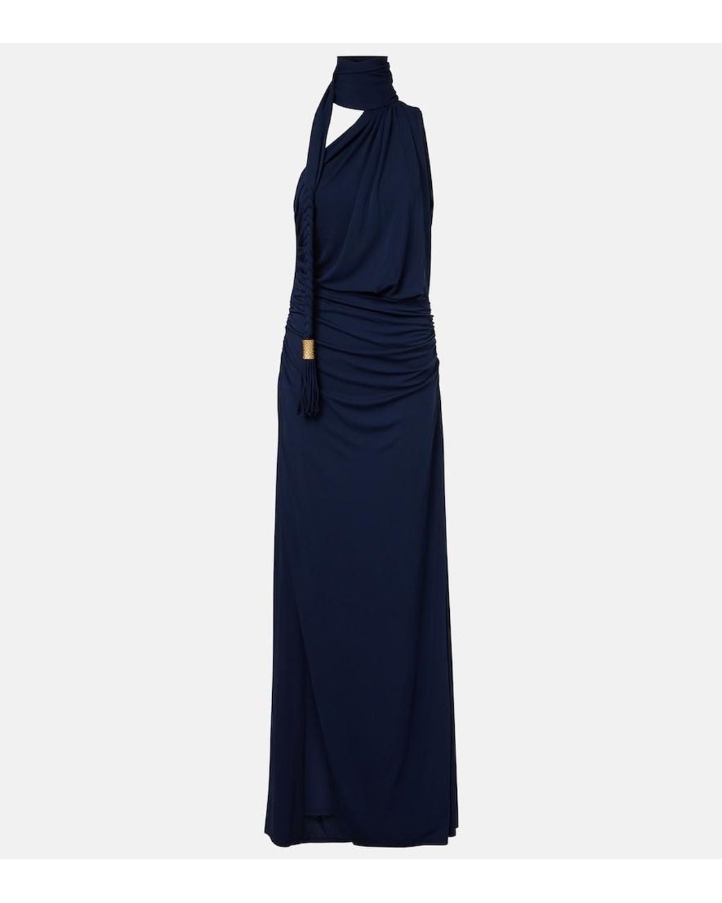Jonathan Simkhai Blue Moira Draped Scarf-Detail Jersey Gown