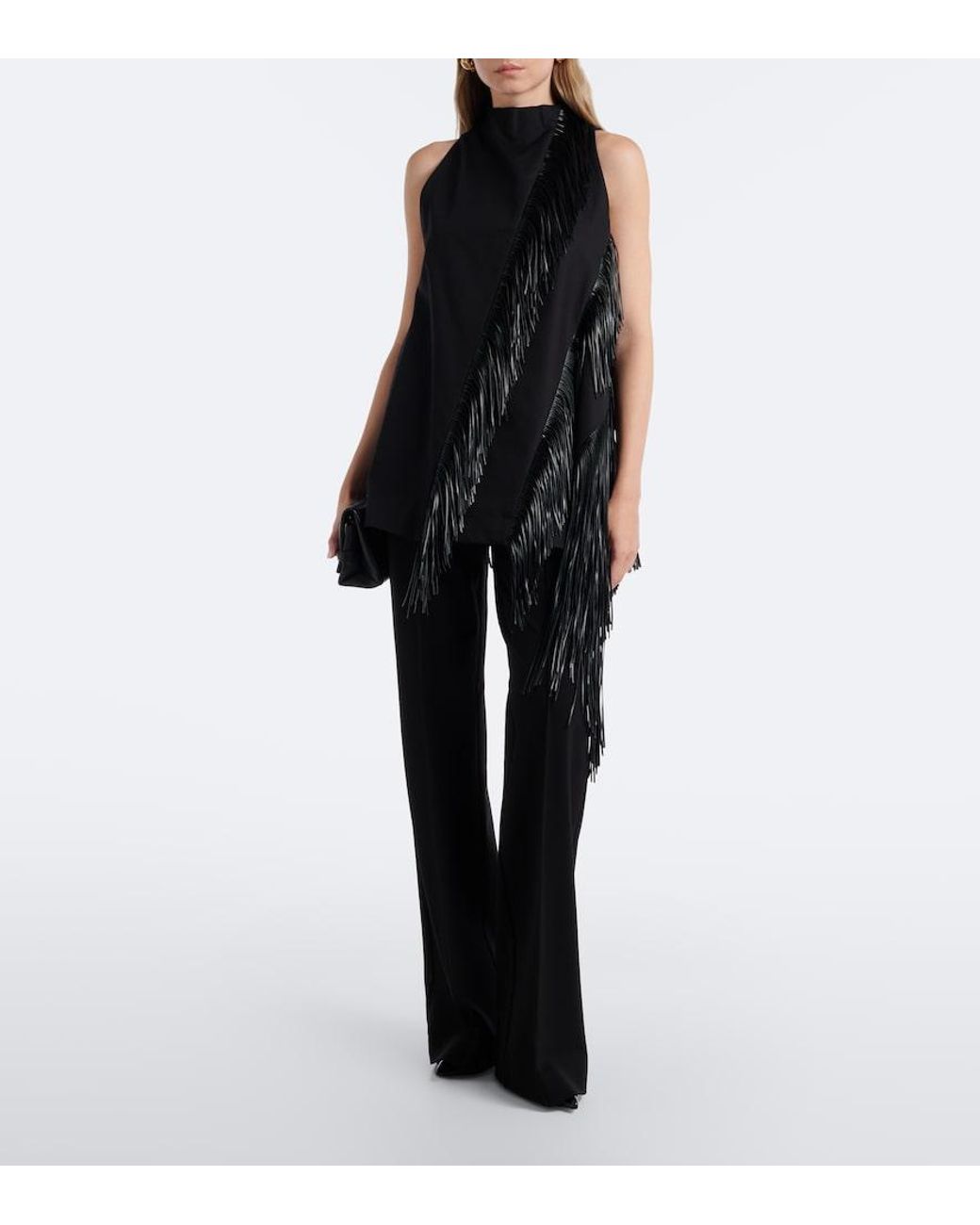 Sportmax Black Fringed Halterneck Cotton Top