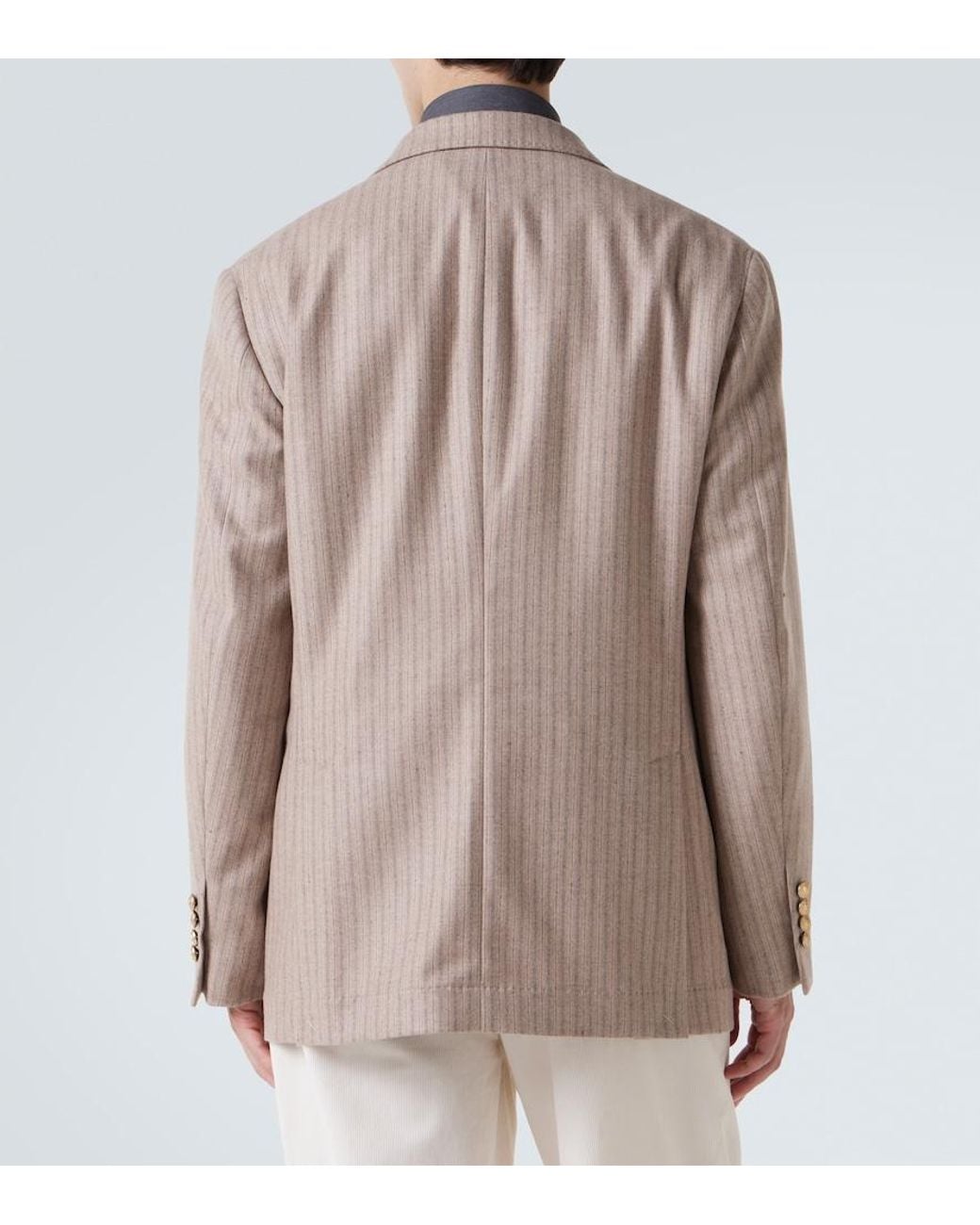 Brunello Cucinelli Brown Striped Cashmere And Silk Blazer for men