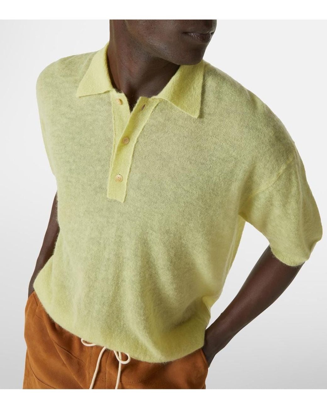 Auralee Yellow Mohair-Blend Polo Sweater for men