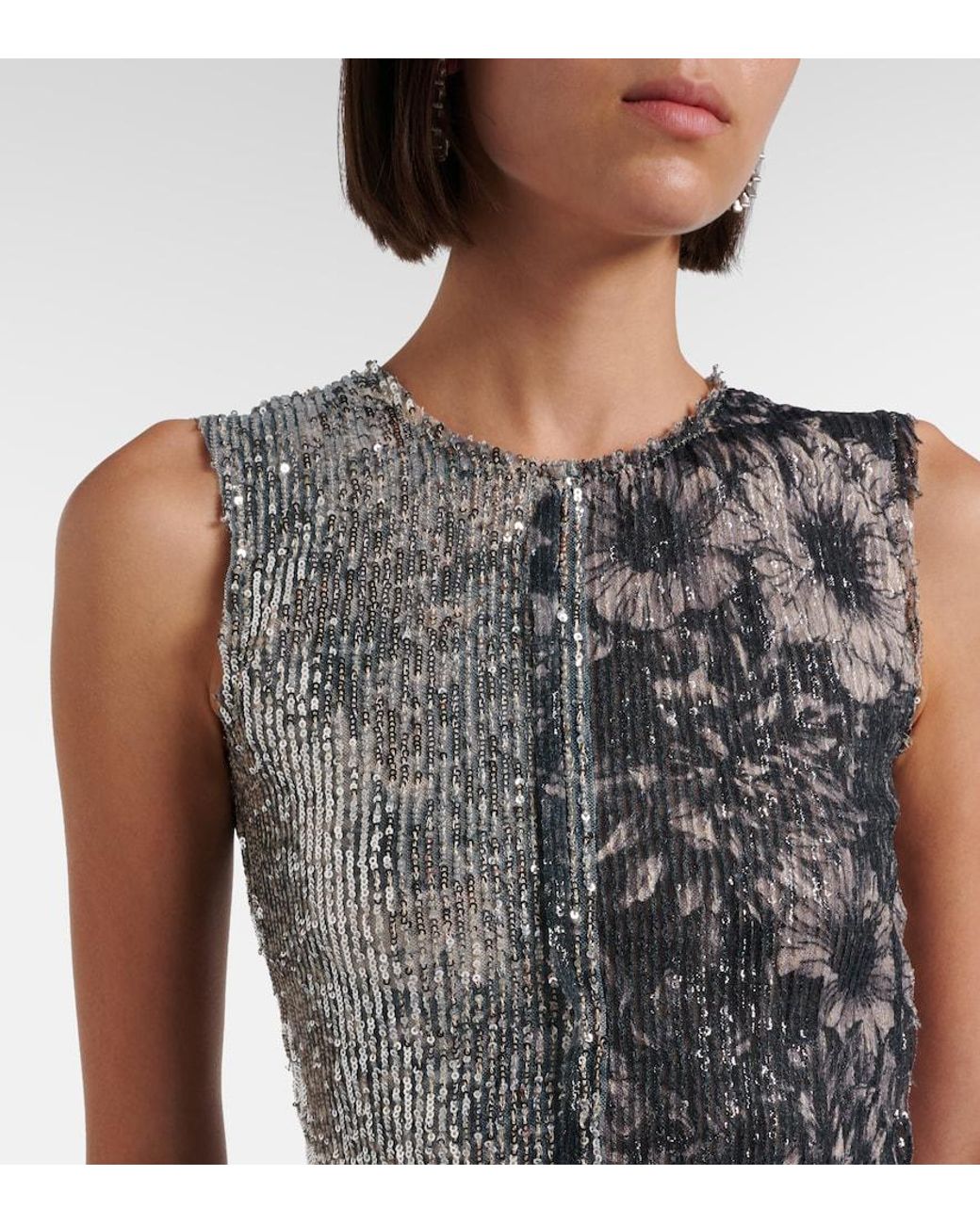 Maison Margiela Gray Sequined Patchwork Top