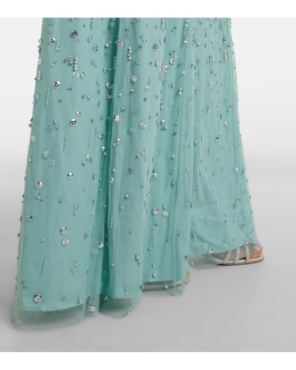 Jenny Packham Blue Crystal Drop Embellished Gown