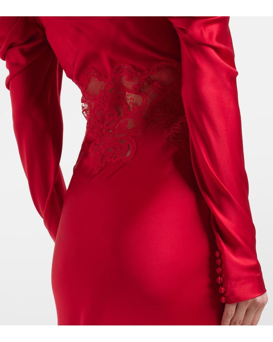Rebecca Vallance Red Rubia Lace-Trimmed Silk Satin Gown