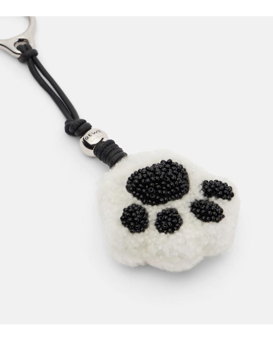 Loewe White Paw Shearling And Leather Bag Charm
