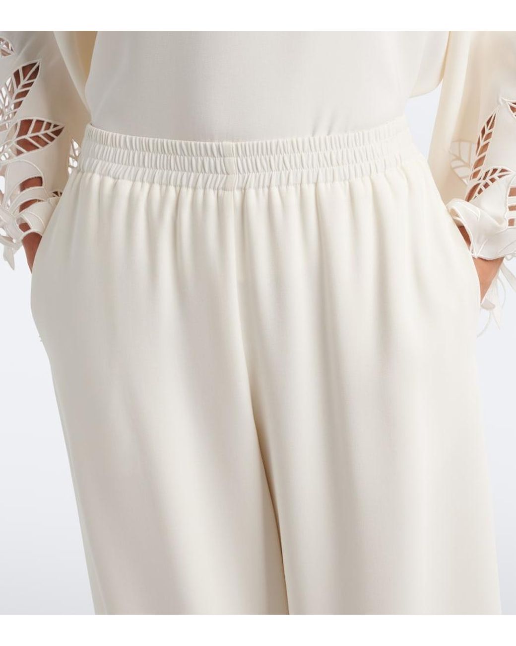 Oscar de la Renta White Silk-Blend Georgette Wide-Leg Pants