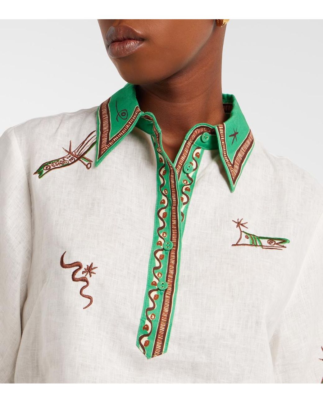ALÉMAIS Green Wanda Embroidered Linen Shirt