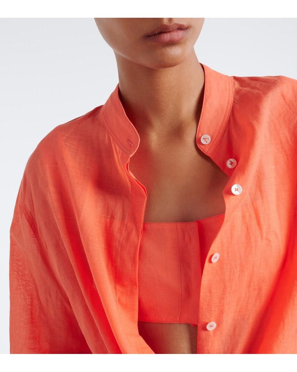 Alaïa Orange Layered Cotton And Linen Shirt
