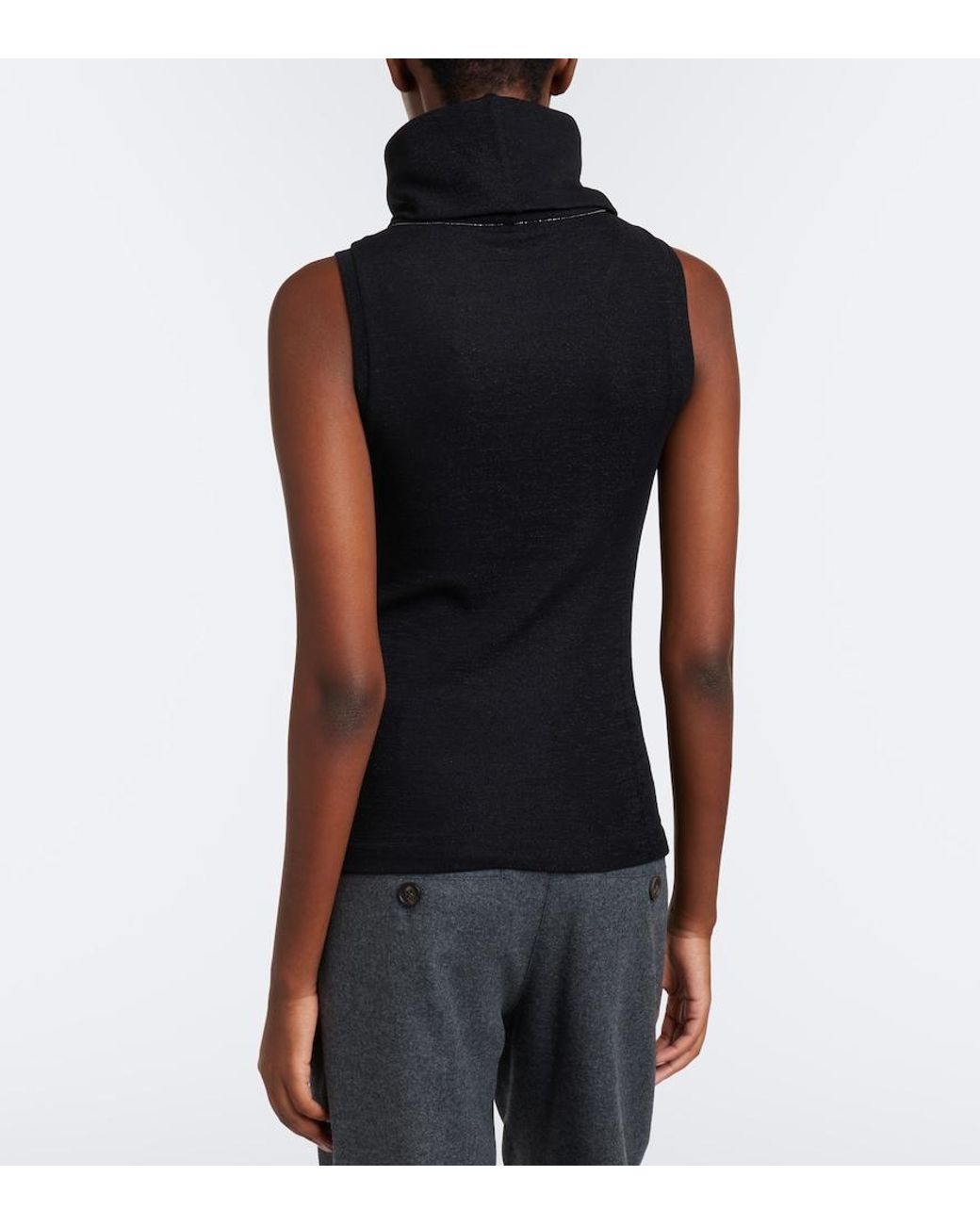 Brunello Cucinelli Black Knitted Wool-Blend Top