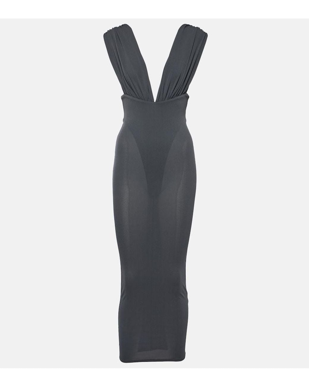 Alex Perry Blue Ruched Crepe Jersey Midi Dress