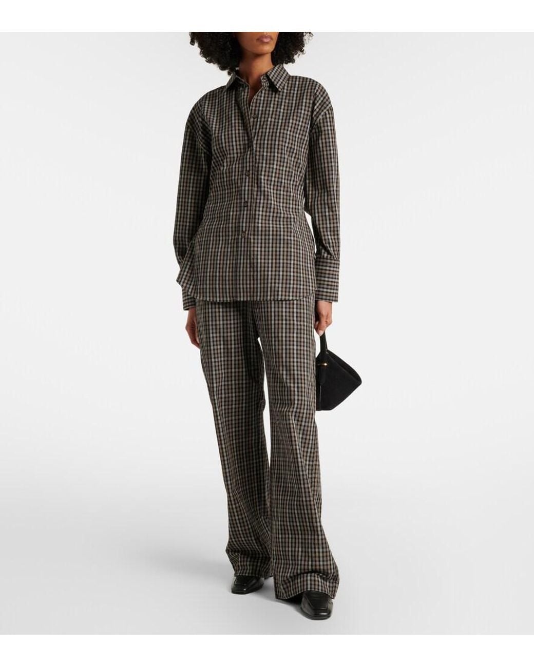 Rohe Gray Checked Cotton Wide-Leg Pants