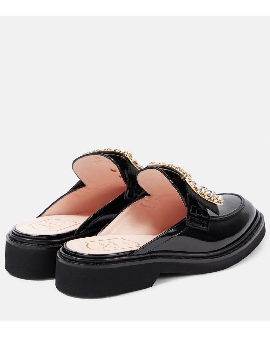 Roger Vivier Black Viv' Rangers Embellished Leather Mules