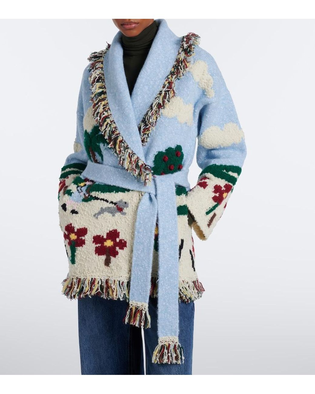 Alanui Blue Casa Intarsia Wool-Blend Cardigan
