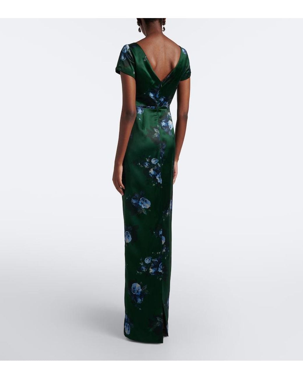 Erdem Green Belted Floral Duchess Satin Gown