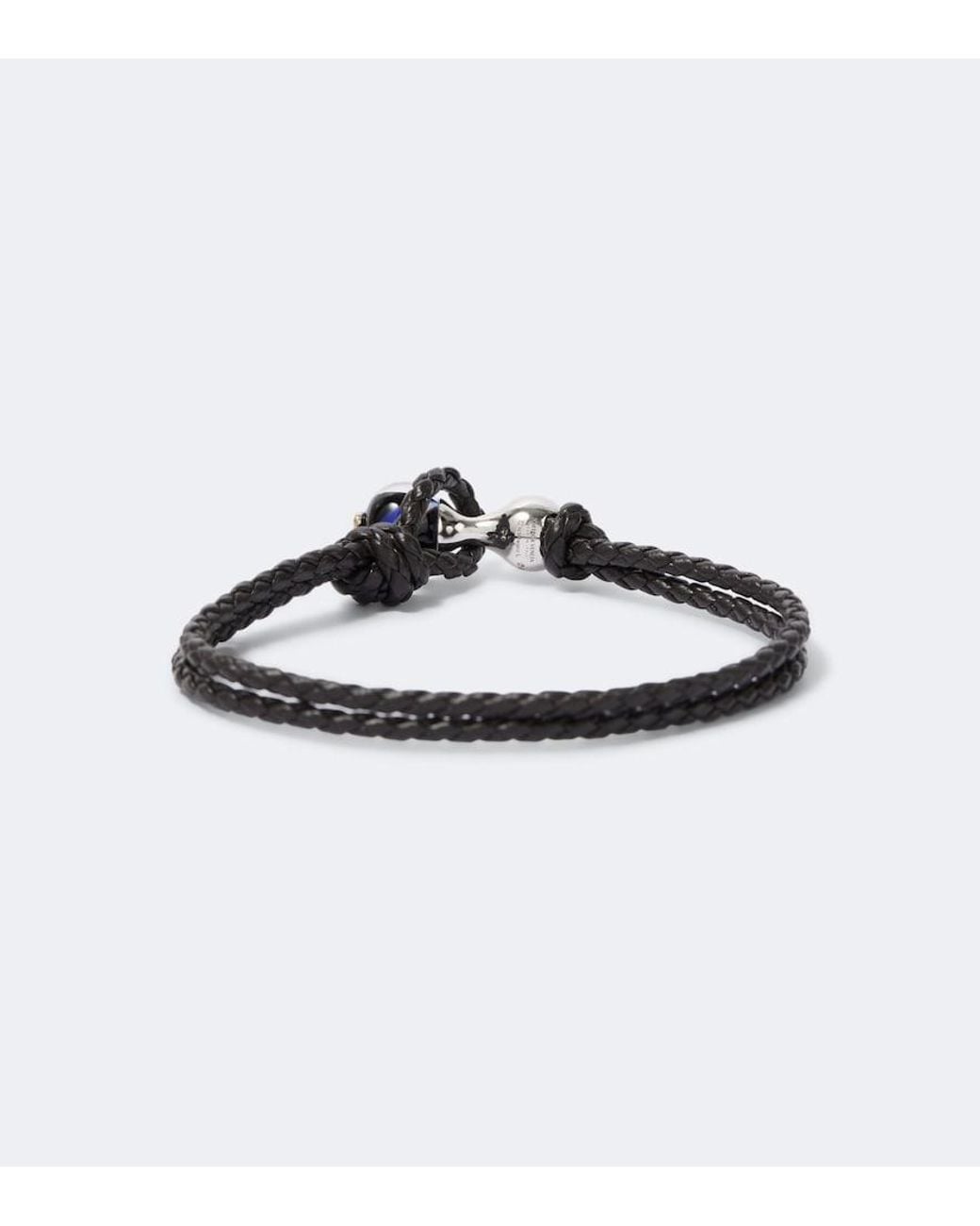 Bottega Veneta White Knot Sterling And Leather Bracelet for men