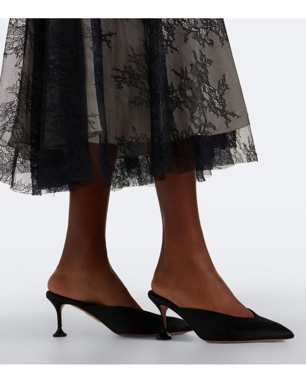 Aquazzura Black Bisous Satin Mules
